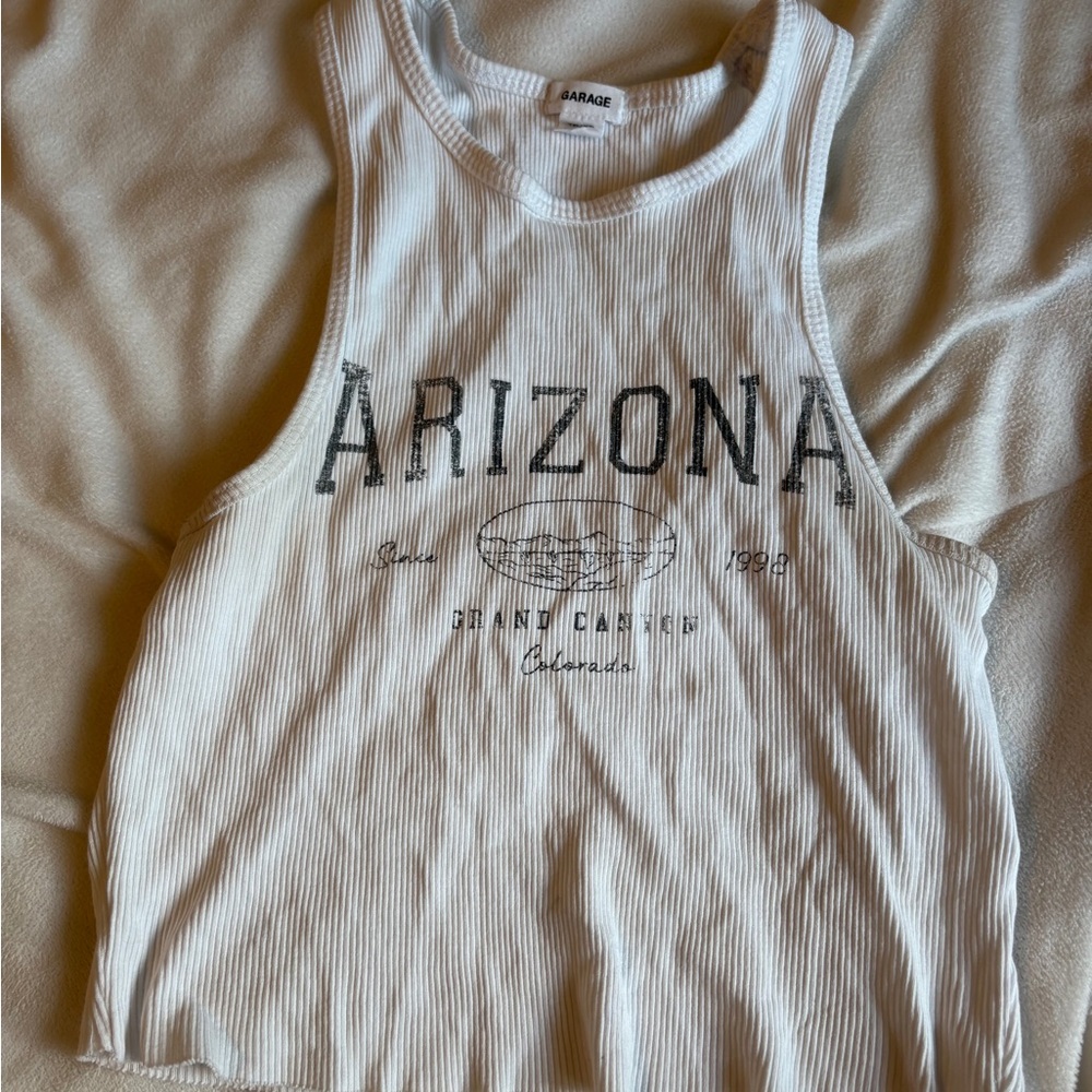 Garage White Ribbed Tank Top